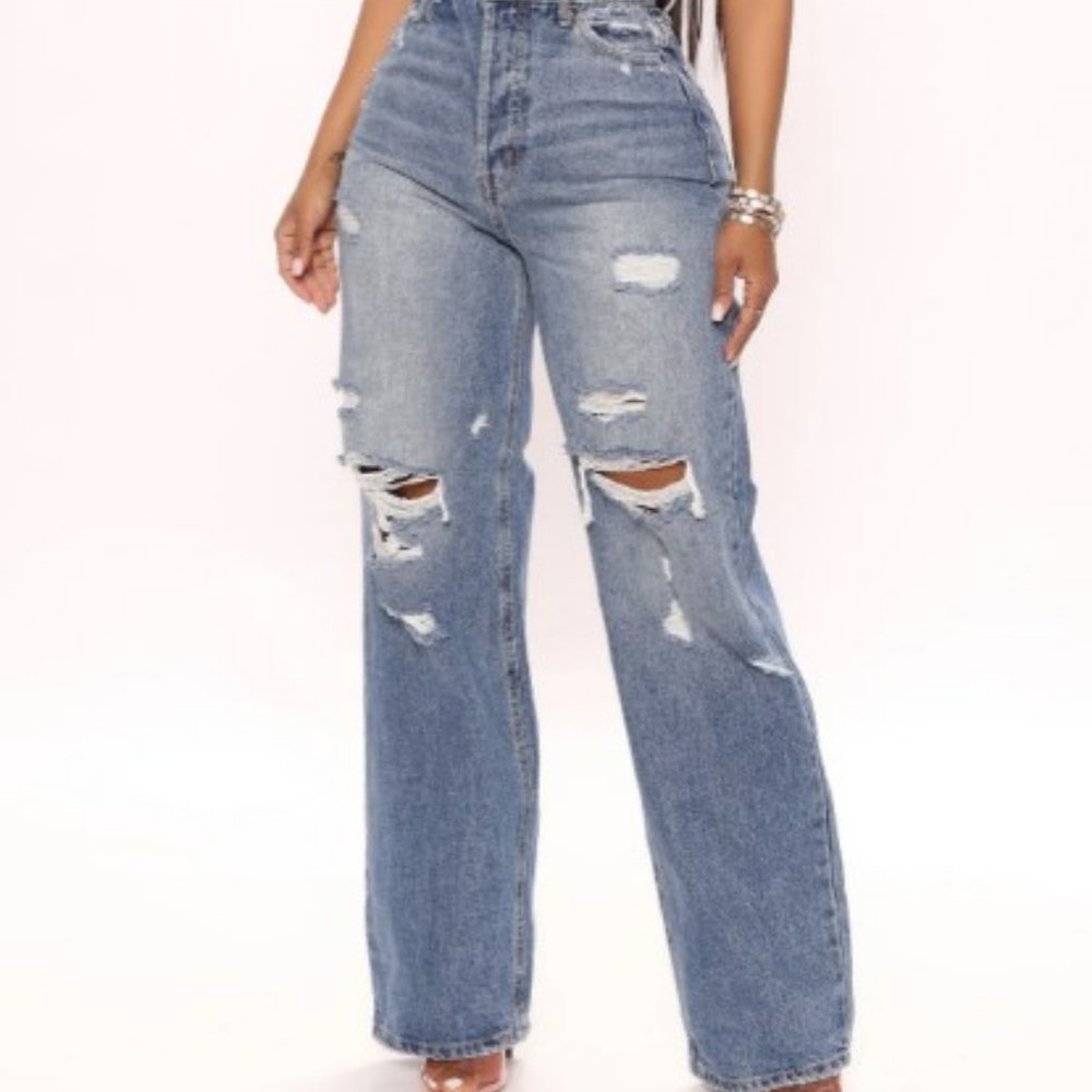 On Trend 90's Baggy Jeans - Medium Blue Wash